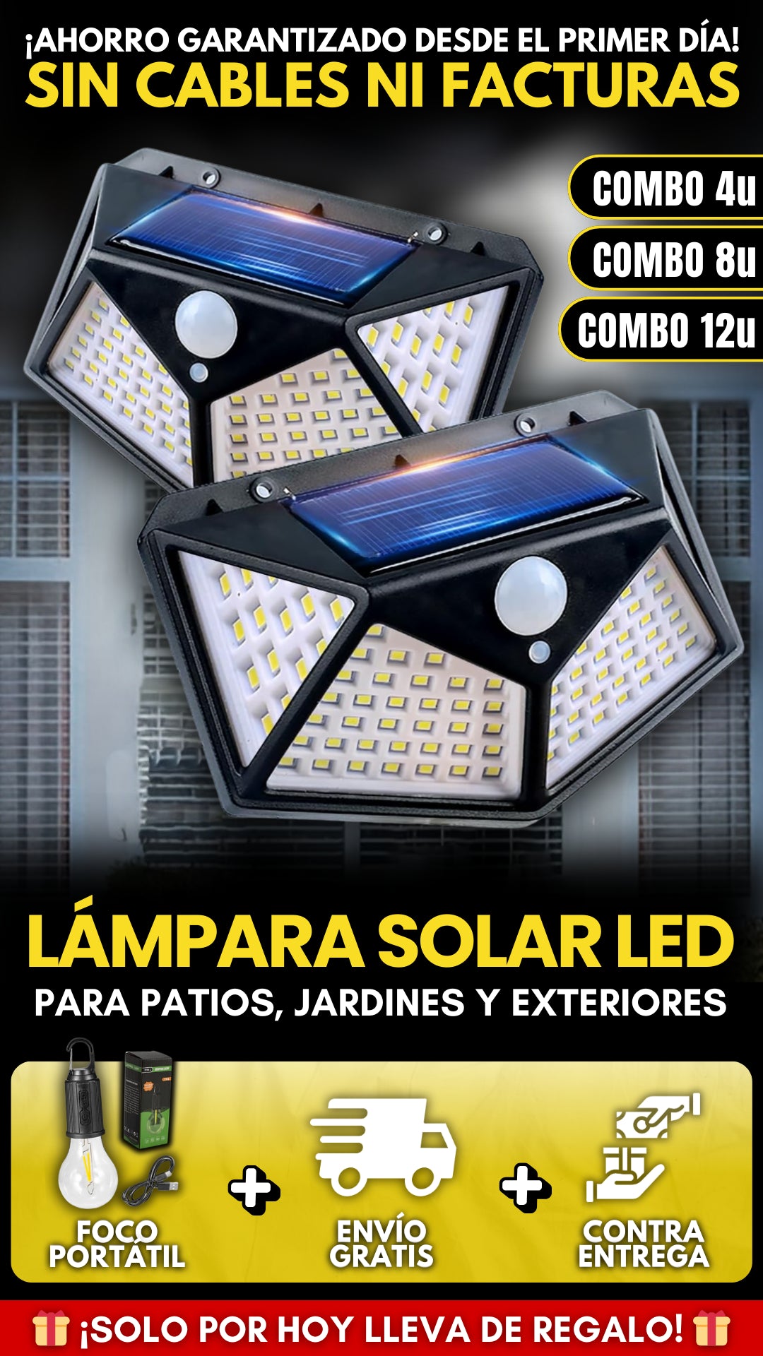 LAMPARA SOLAR LED PARA PATIOS JARDINES Y EXTERIORES