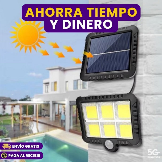 LAMPARA REFLECTOR SOLAR CON SENSOR DE MOVIMIENTO + CABLE DE 5 METROS + CONTROL REMOTO