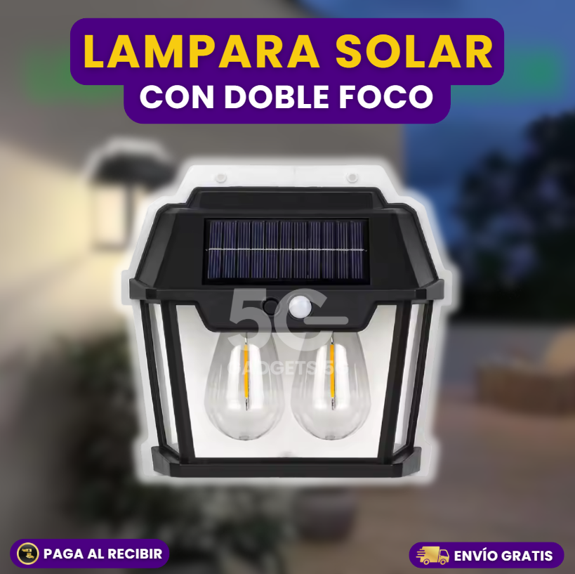FAROL SOLAR DOBLE FOCO CON SENSOR DE MOVIMIENTO PARA INTERIORES Y EXTERIORES