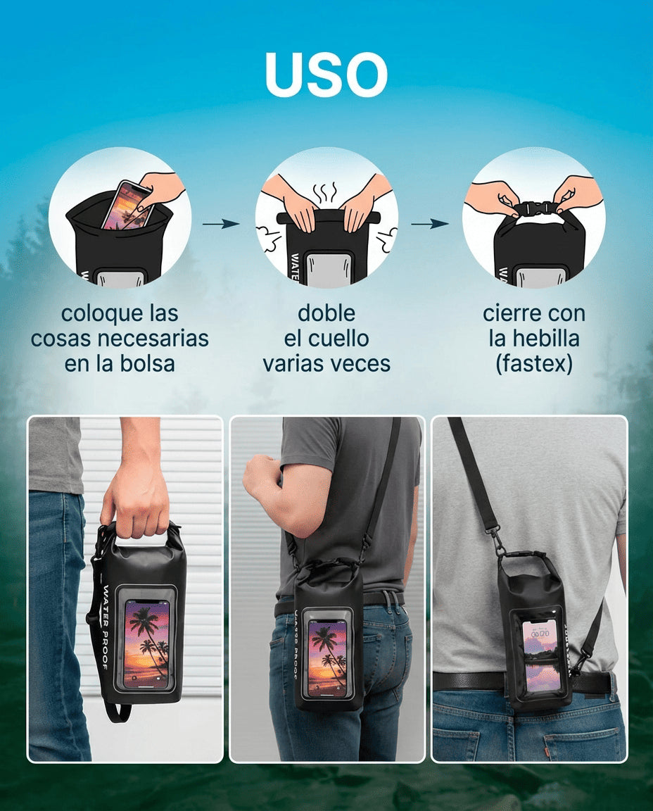 Bolsa Impermeable Táctil IP68 2 Litros - Protege tu Celular y Objetos en el Agua.