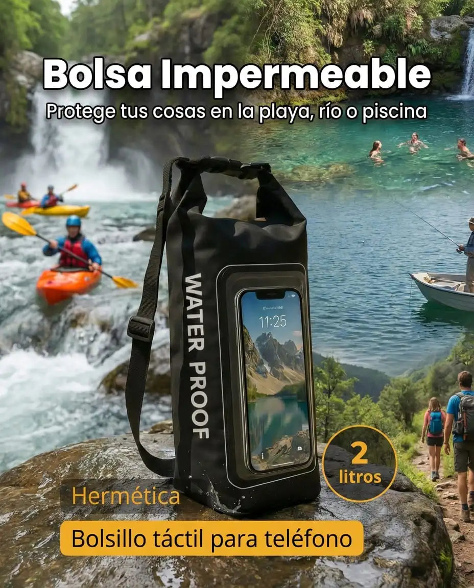 Bolsa Impermeable Táctil IP68 2 Litros - Protege tu Celular y Objetos en el Agua.