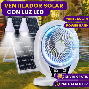 VENTILADOR CON PANEL SOLAR + 2 FOCOS LED