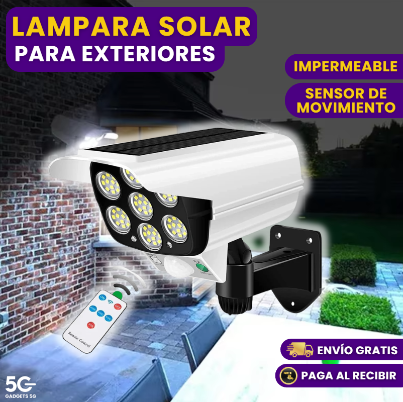 LAMPARA LED SOLAR IMPERMEABLE PARA EXTERIORES CON SENSOR DE MOVIMIENTO+CONTROL REMOTO