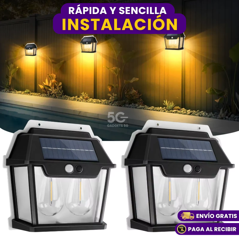 FAROL SOLAR DOBLE FOCO CON SENSOR DE MOVIMIENTO PARA INTERIORES Y EXTERIORES