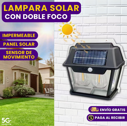 FAROL SOLAR DOBLE FOCO CON SENSOR DE MOVIMIENTO PARA INTERIORES Y EXTERIORES
