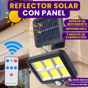 LAMPARA REFLECTOR SOLAR CON SENSOR DE MOVIMIENTO + CABLE DE 5 METROS + CONTROL REMOTO