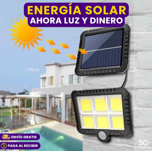 LAMPARA REFLECTOR SOLAR CON SENSOR DE MOVIMIENTO + CABLE DE 5 METROS + CONTROL REMOTO