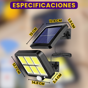 LAMPARA REFLECTOR SOLAR CON SENSOR DE MOVIMIENTO + CABLE DE 5 METROS + CONTROL REMOTO