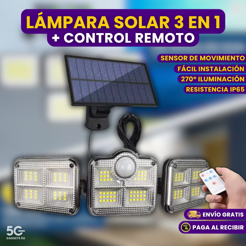 LÁMPARA SOLAR 3 EN 1 + CONTROL REMOTO