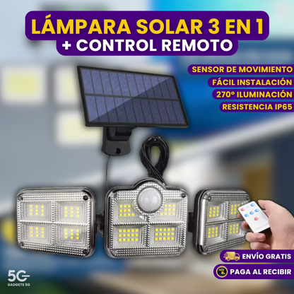 LÁMPARA SOLAR 3 EN 1 + CONTROL REMOTO