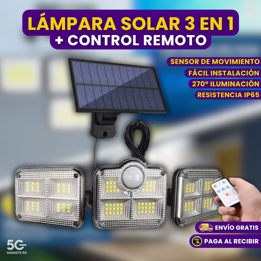 LÁMPARA SOLAR 3 EN 1 + CONTROL REMOTO